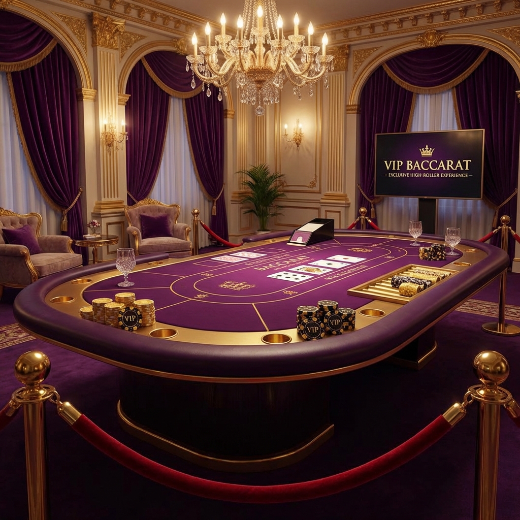 VIP Baccarat Table with Neon Casino Chips Atmosphere